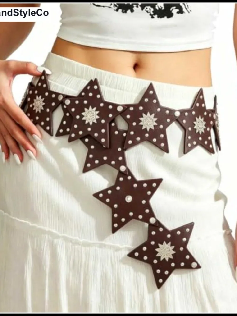 Wide Faux Leather Belt with Star Studs Y2K Western Waist Belt for Women Cowgirl